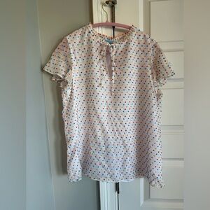 Draper James White Top with Multicolor Swiss Dots